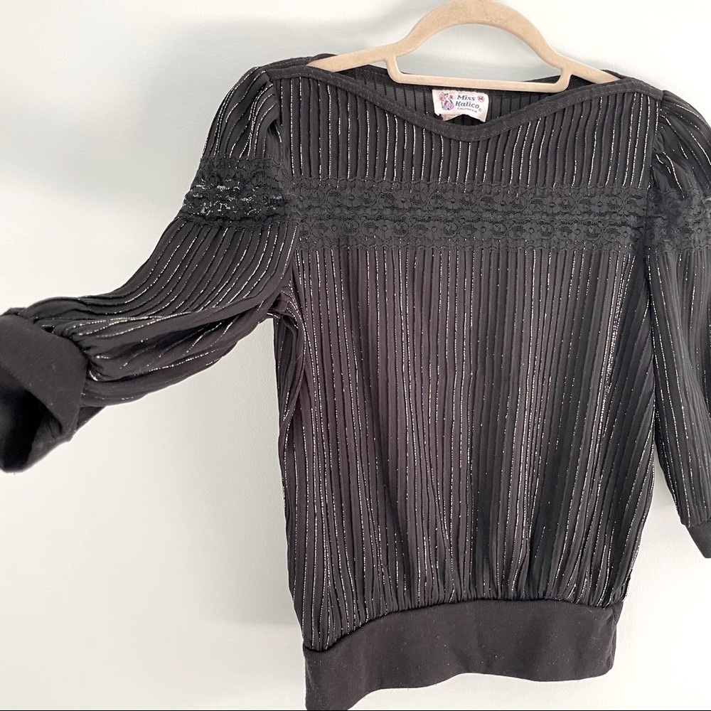 Lace Decorated Blouse with Silver Metallic Thread